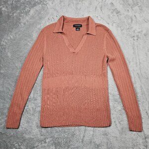 Club Monaco Sweater Womens Small Cedar Brown Wool Blend Preppy Wide Rib Pullover